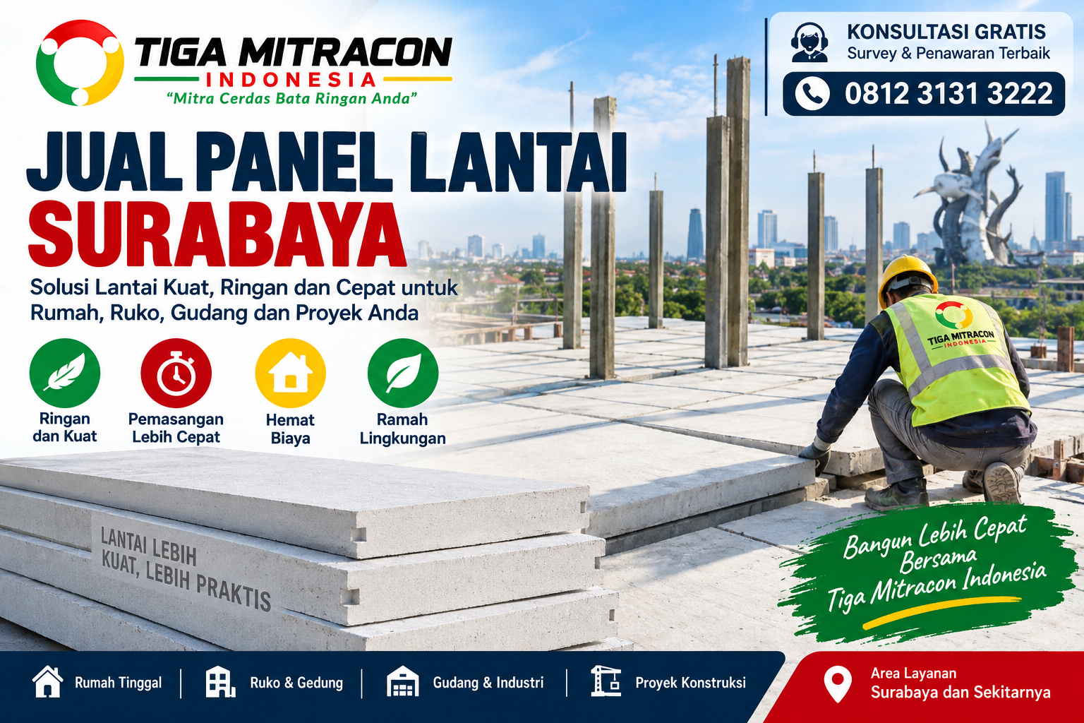 Jual Panel Lantai Surabaya dari Tiga Mitracon Indonesia untuk solusi lantai ringan, kuat, dan cepat dipasang
