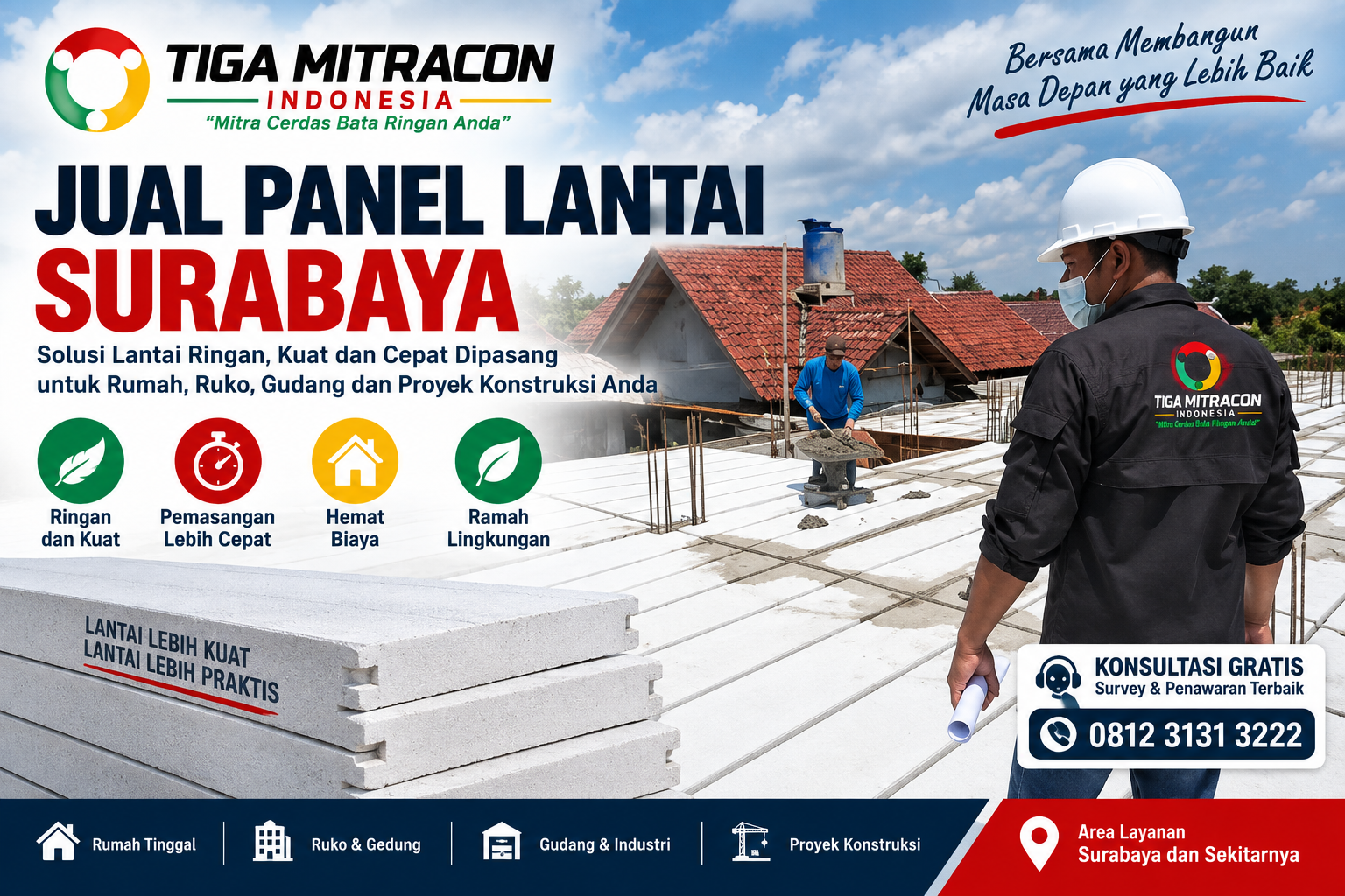 Jual panel lantai Surabaya dari Tiga Mitracon Indonesia untuk kebutuhan lantai rumah, ruko, gudang, dan proyek konstruksi