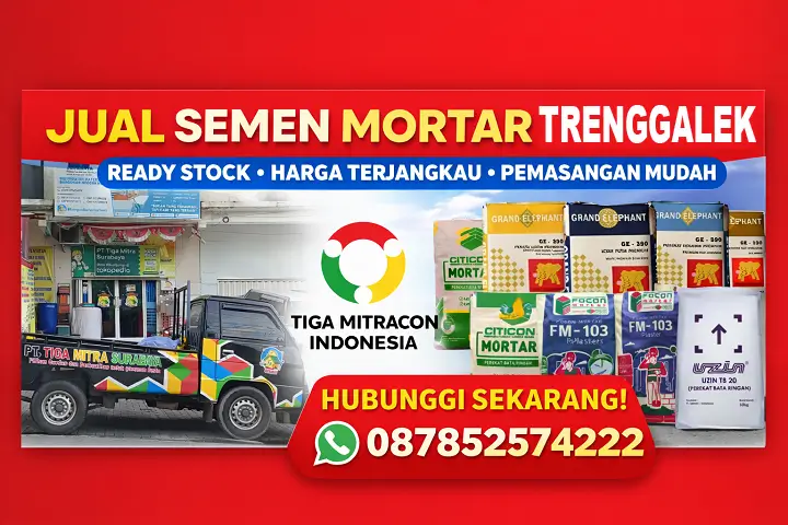Banner Jual Semen Mortar Trenggalek Tiga Mitracon Indonesia harga terbaru ready stock hubungi 087852574222