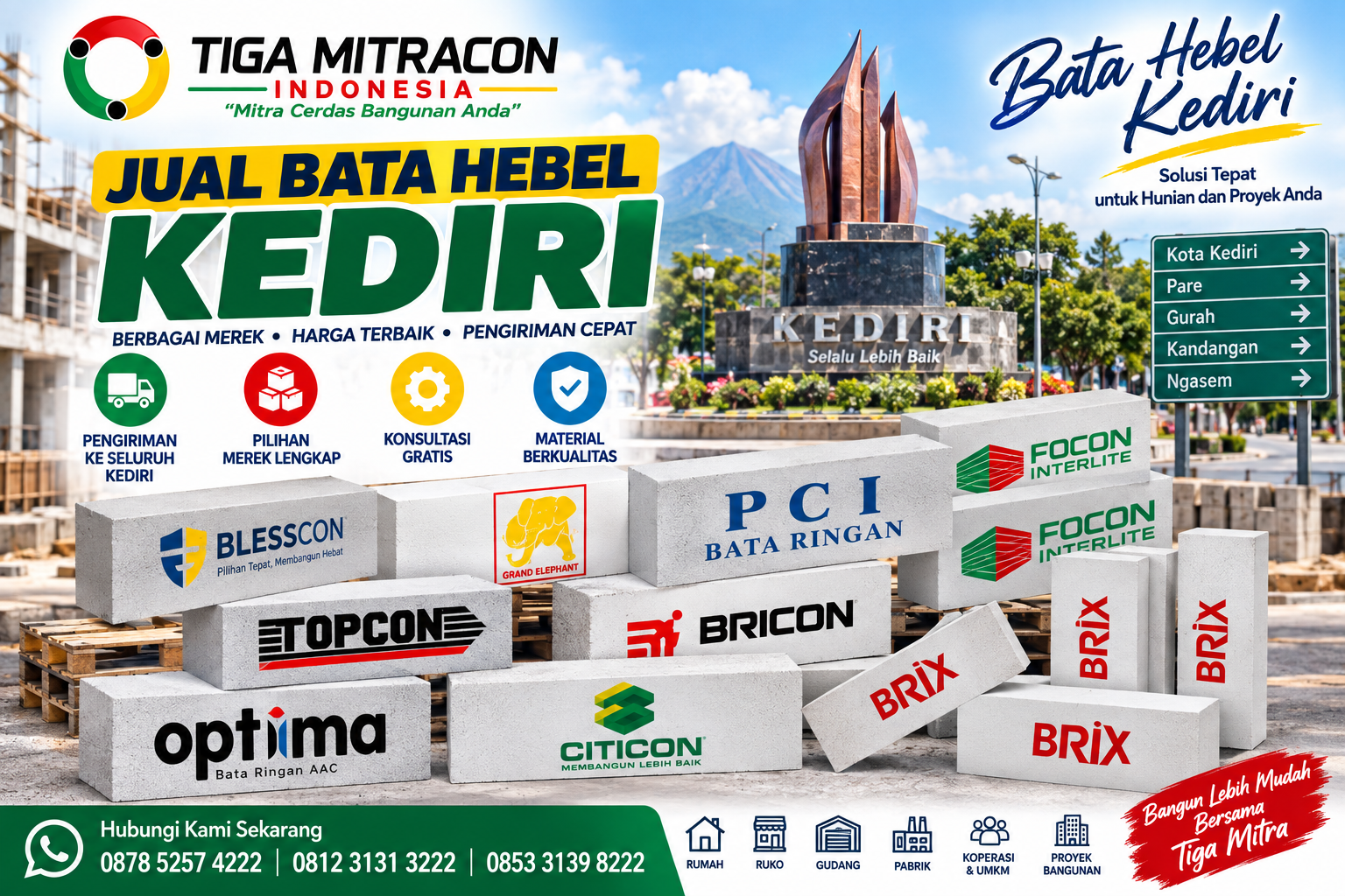 Jual bata hebel Kediri berbagai merek untuk rumah, ruko, gudang dan proyek bangunan