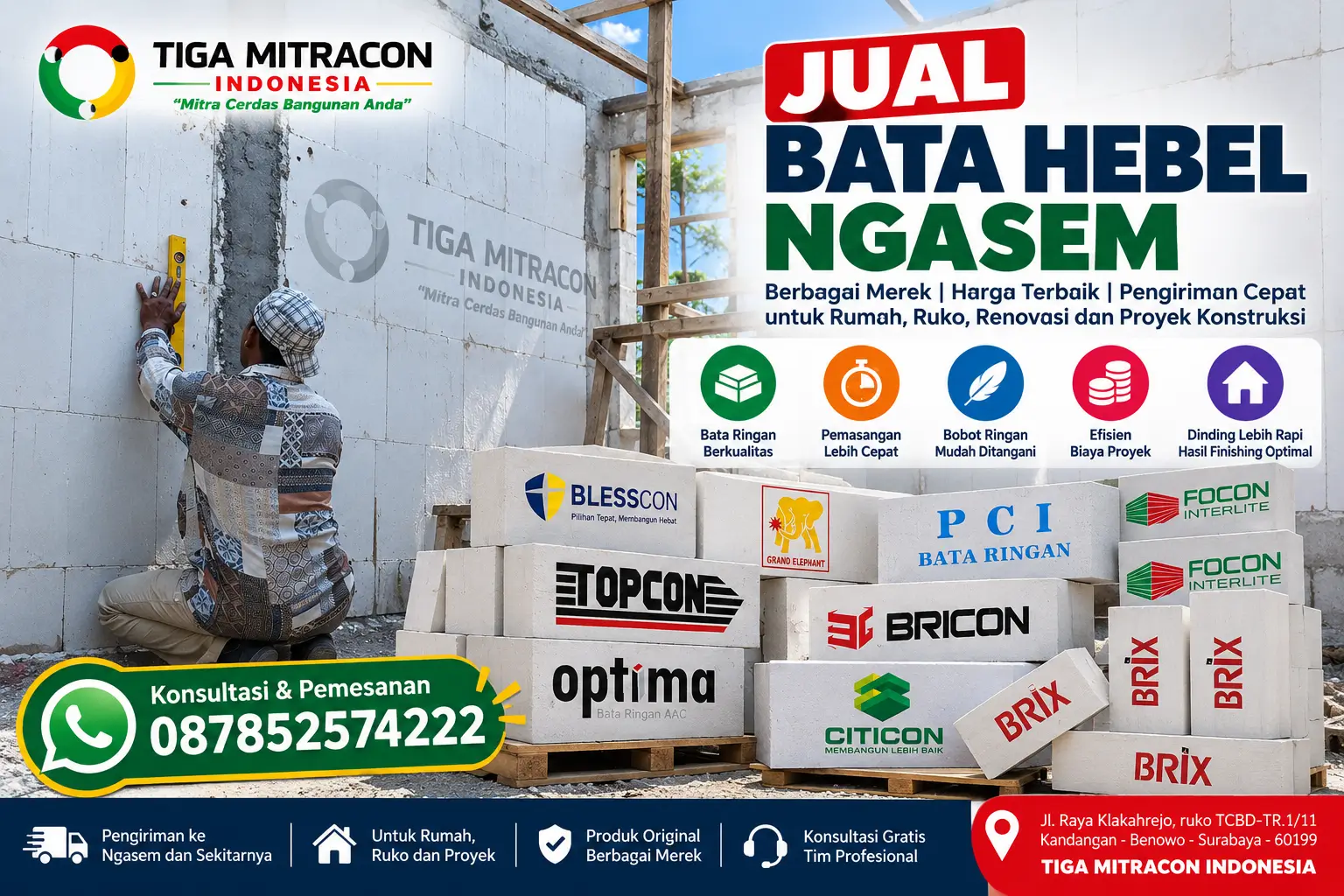 Jual Bata Hebel Ngasem Harga Terbaik – Tiga Mitracon Indonesia