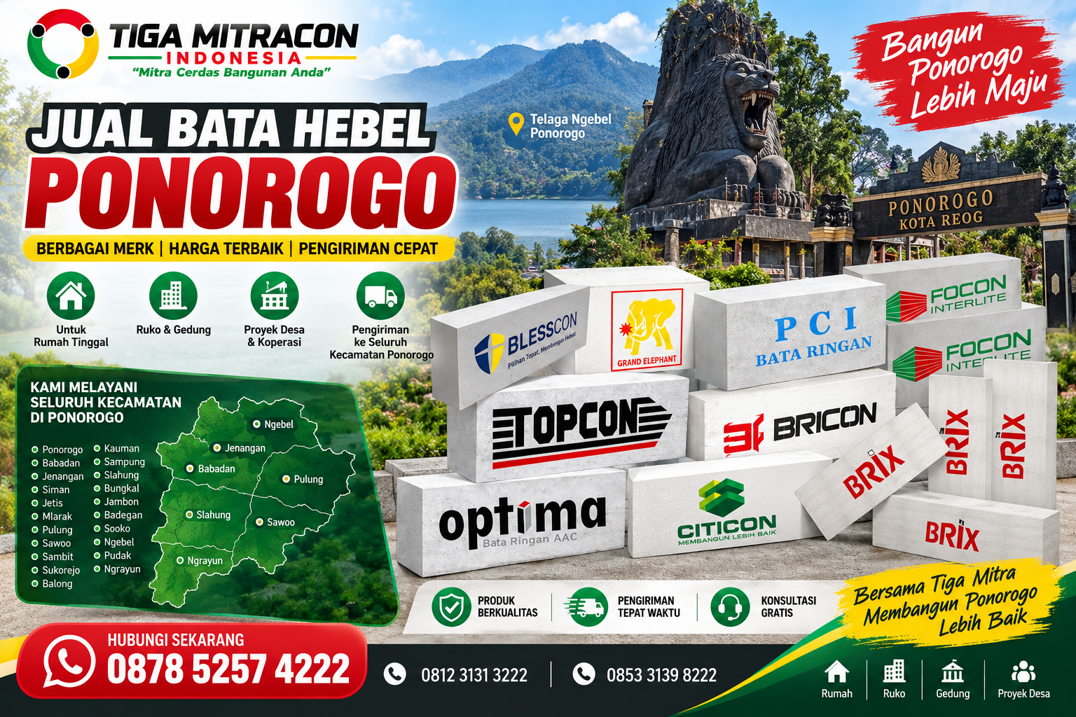 Jual bata hebel Ponorogo berbagai merek dengan pengiriman ke seluruh kecamatan