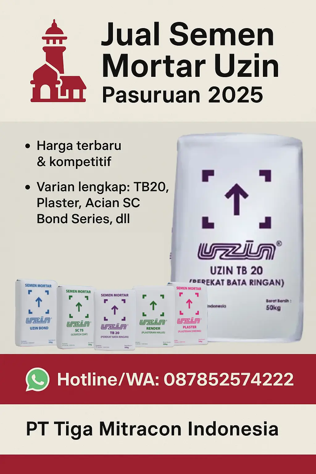 Jual Semen Mortar Uzin Pasuruan 2025 | Harga & Jasa Pasang