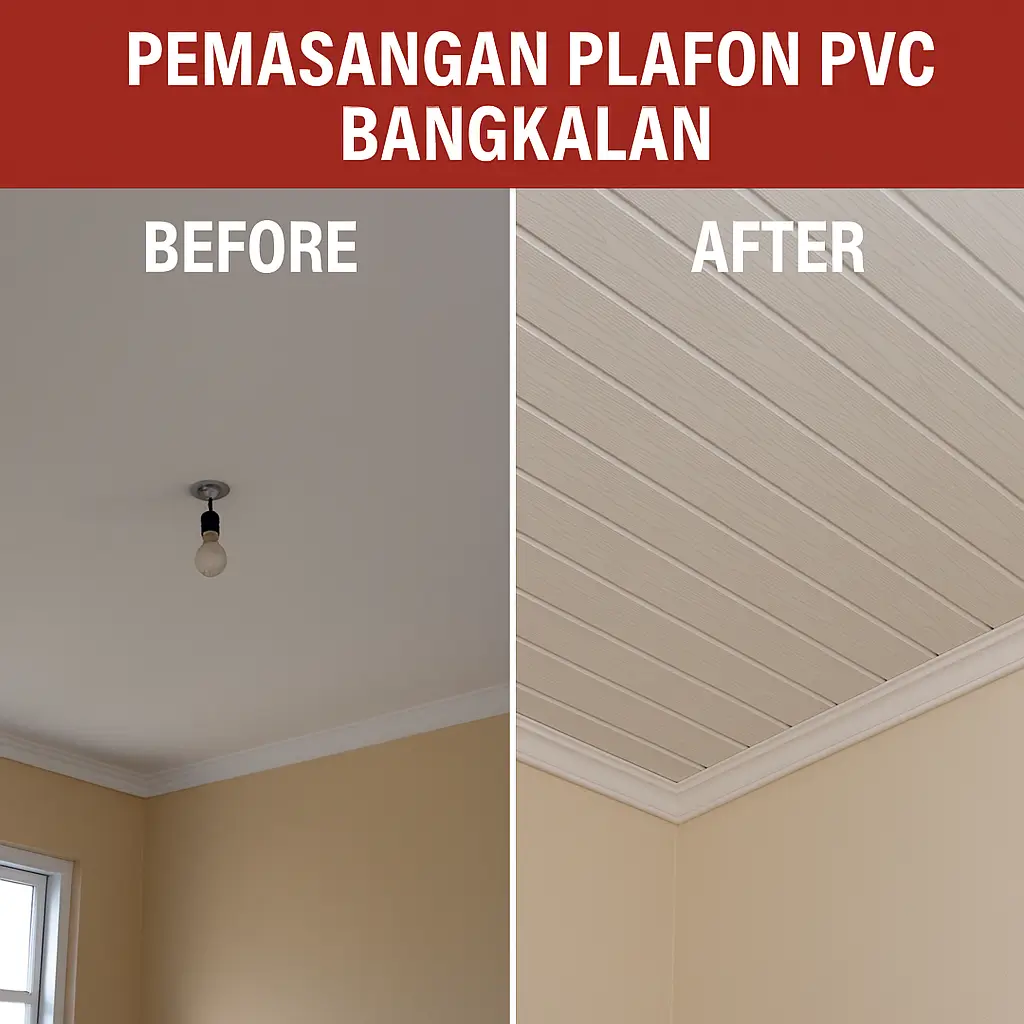 jual plafon pvc Bangkalan 2025 before dan after pemasangan plafon PVC 