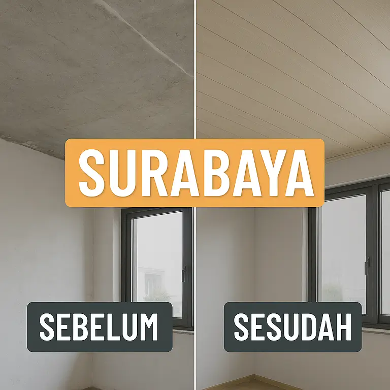 jual plafon pvc Surabaya 2025 before dan after pemasangan plafon PVC