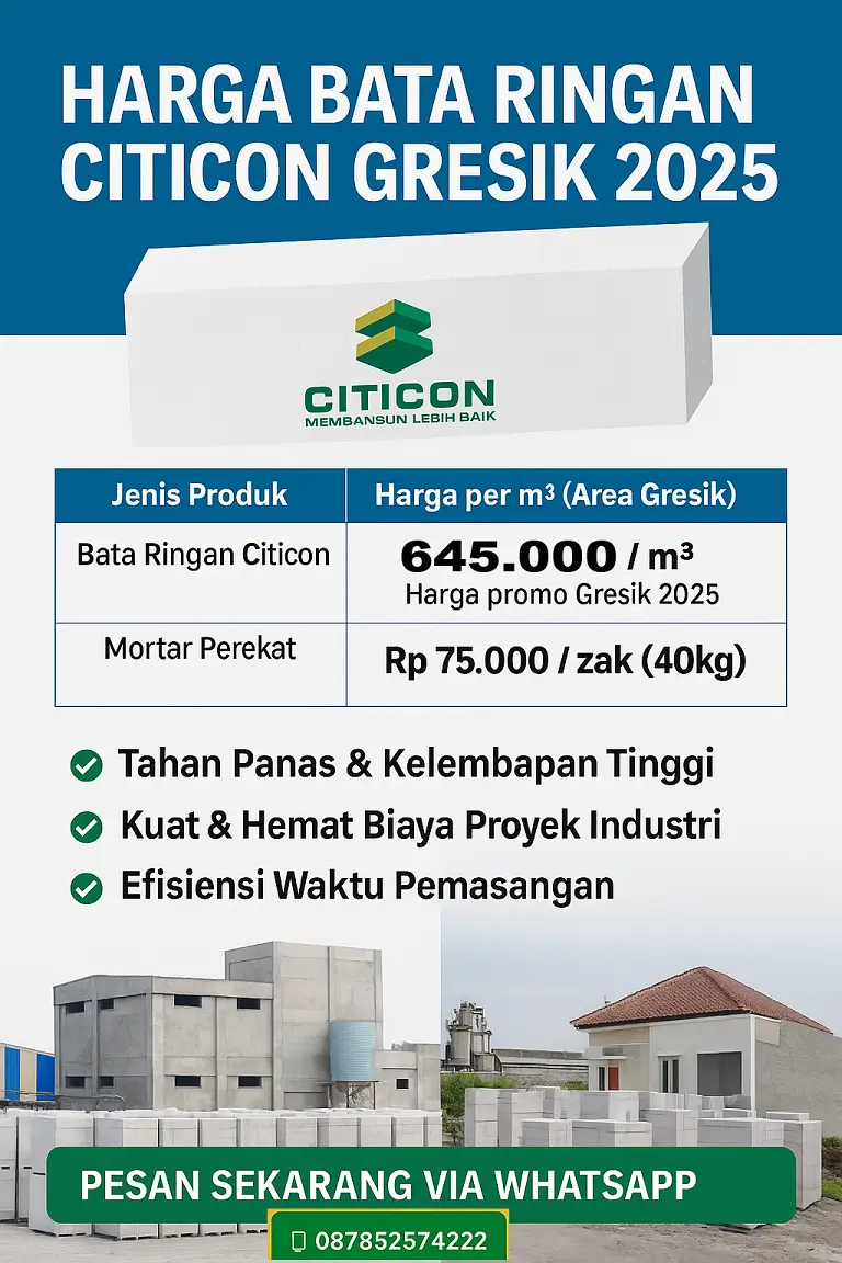 Harga Bata Ringan Citicon Gresik 2025 | Distributor Resmi PT Tiga Mitracon Indonesia