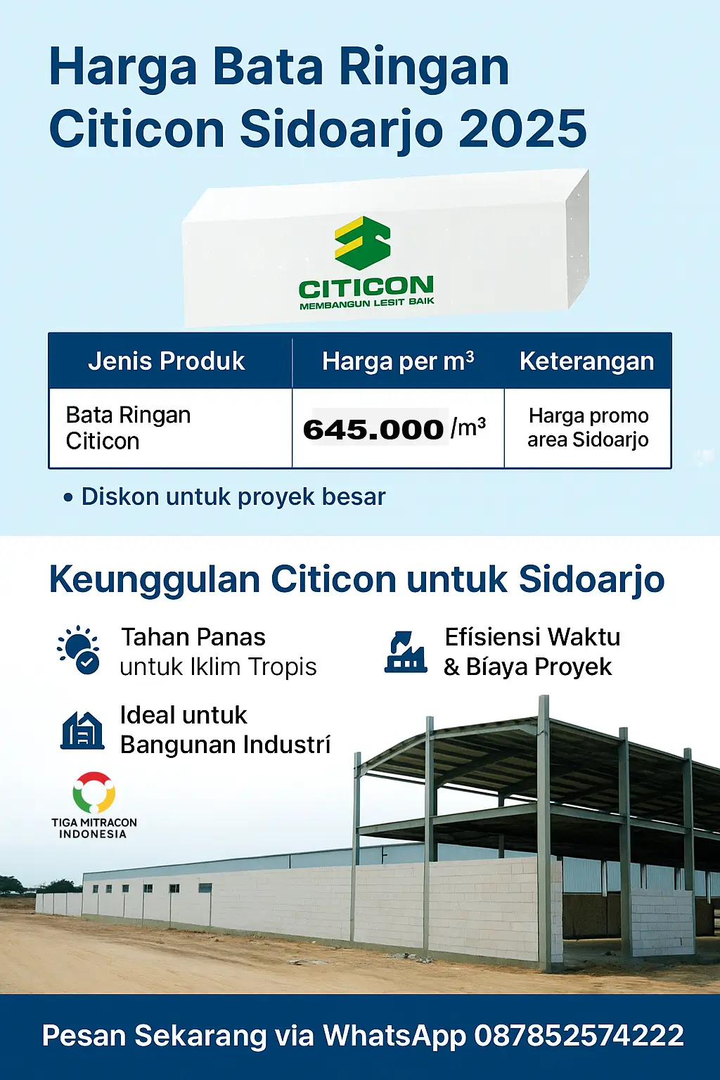 Harga Bata Ringan Citicon Sidoarjo 2025 | Distributor Resmi PT Tiga Mitracon Indonesia