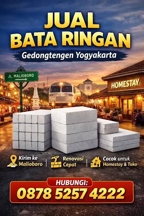 jual bata hebel gedongtengen yogyakarta untuk homestay dan toko kawasan malioboro