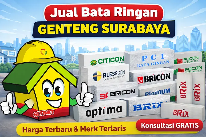 Jual bata ringan Genteng Surabaya berbagai merk terlaris seperti Citicon, Grand Elephant, Bricon, Focon, Platinum, Blesscon, dan Brix dengan harga terbaru