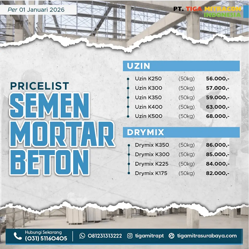 Harga Semen Mortar Terbaru 2026 | Tiga Mitracon Indonesia