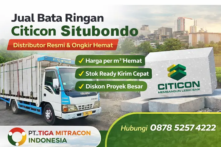 Jual bata ringan Citicon Situbondo harga murah distributor resmi PT Tiga Mitracon Indonesia kirim cepat ke proyek