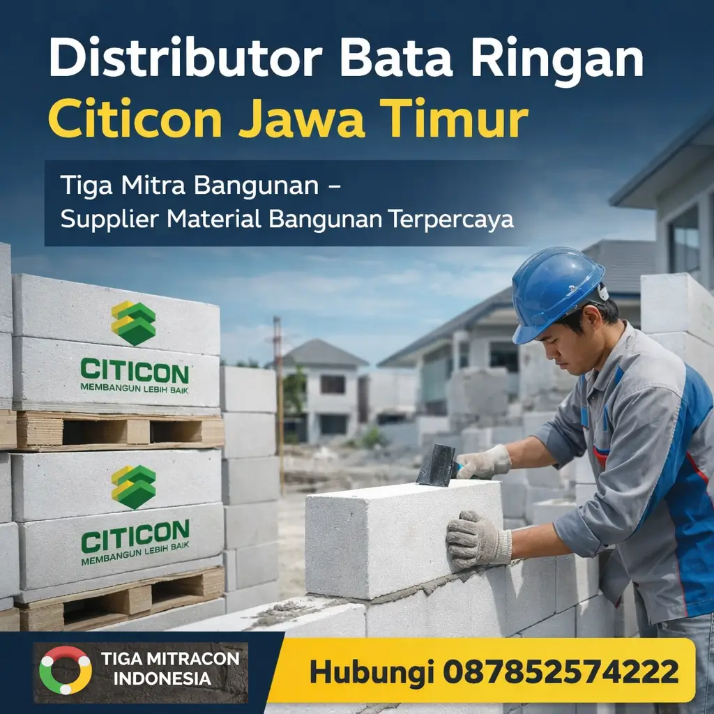 Distributor Bata Ringan Citicon Jawa Timur dari Tiga Mitra Bangunan dengan tukang memasang bata ringan untuk proyek rumah modern