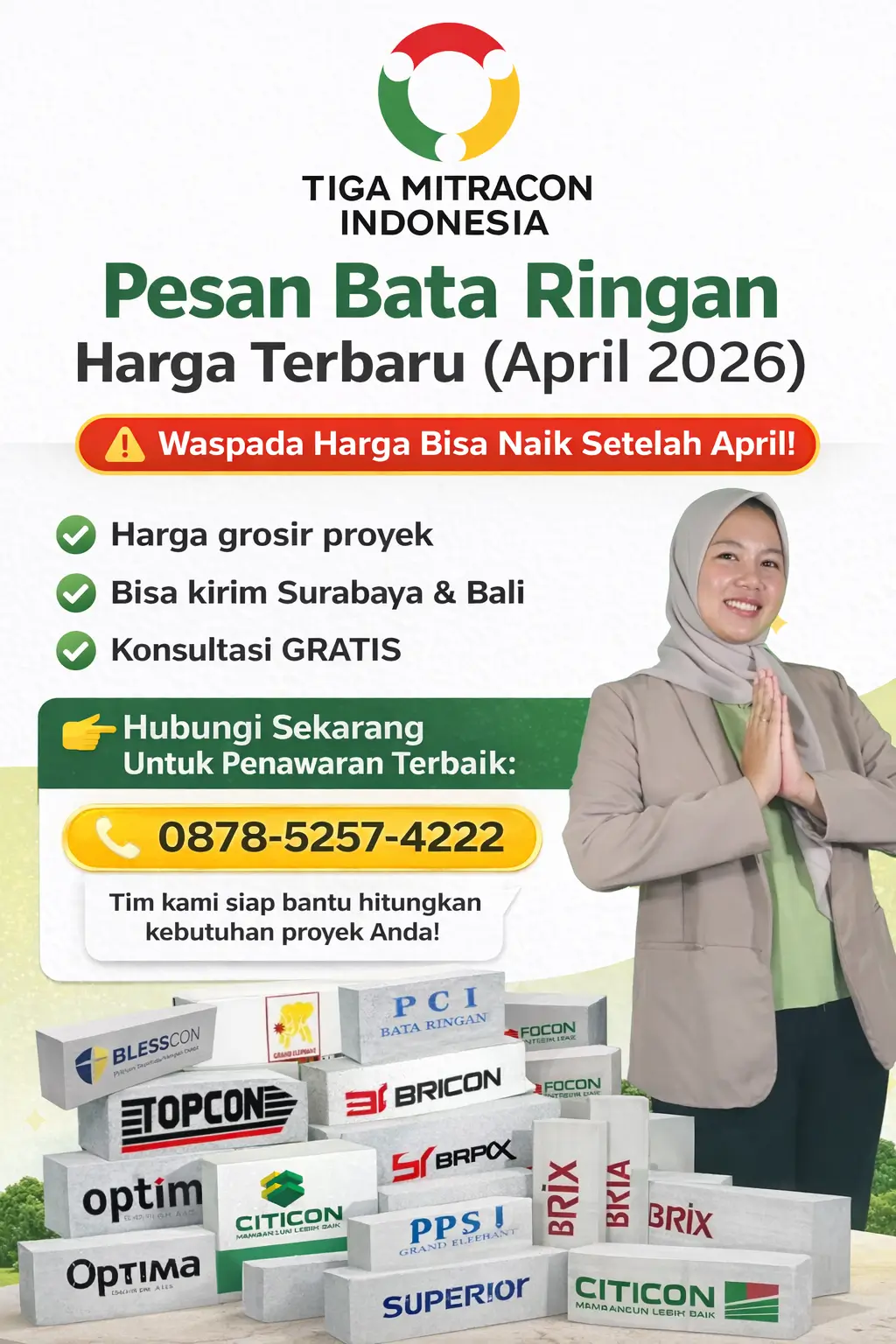 Update harga bata ringan per 15 April 2026 di Tiga Mitracon Indonesia