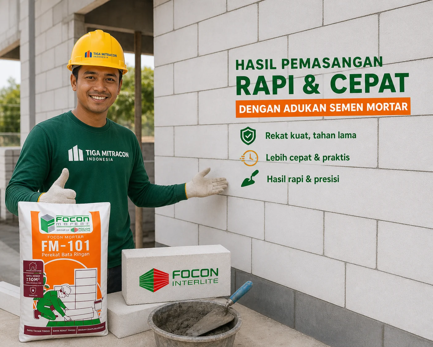 Hasil pemasangan bata ringan focon