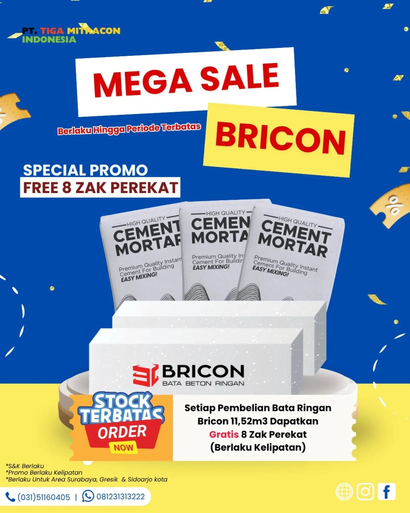 Paket Bundle Bata Ringan Bricon + Perekat Bricon Mortar