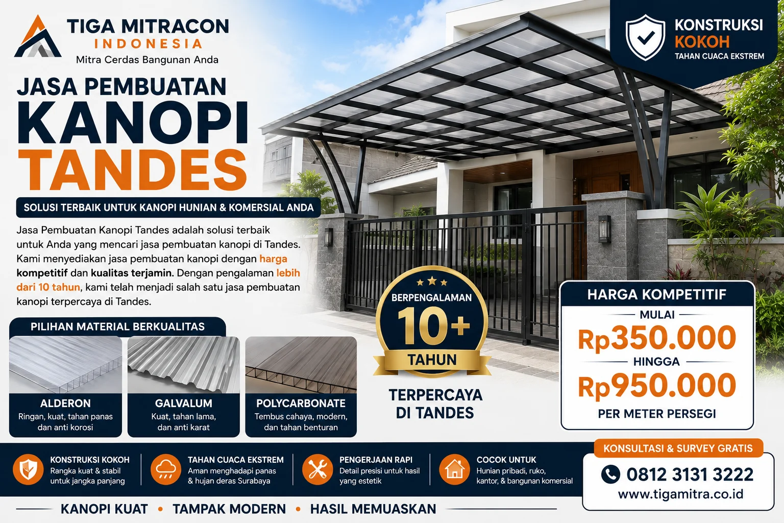 Jasa Pembuatan Kanopi Tandes adalah solusi terbaik untuk Anda yang mencari jasa pembuatan kanopi di Tandes.