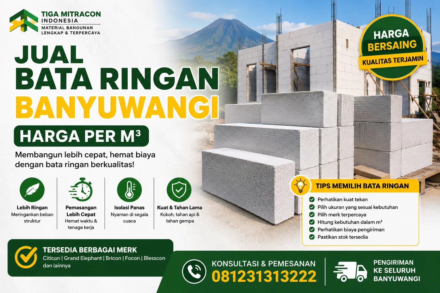 jual bata ringan Banyuwangi harga per m³