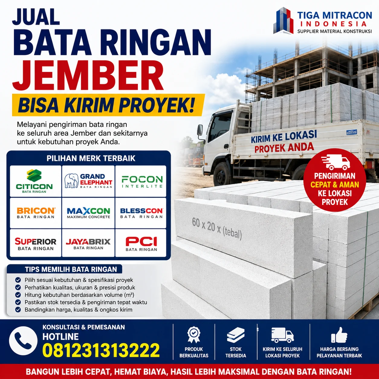 Jual Bata Ringan Jember Bisa Kirim Proyek