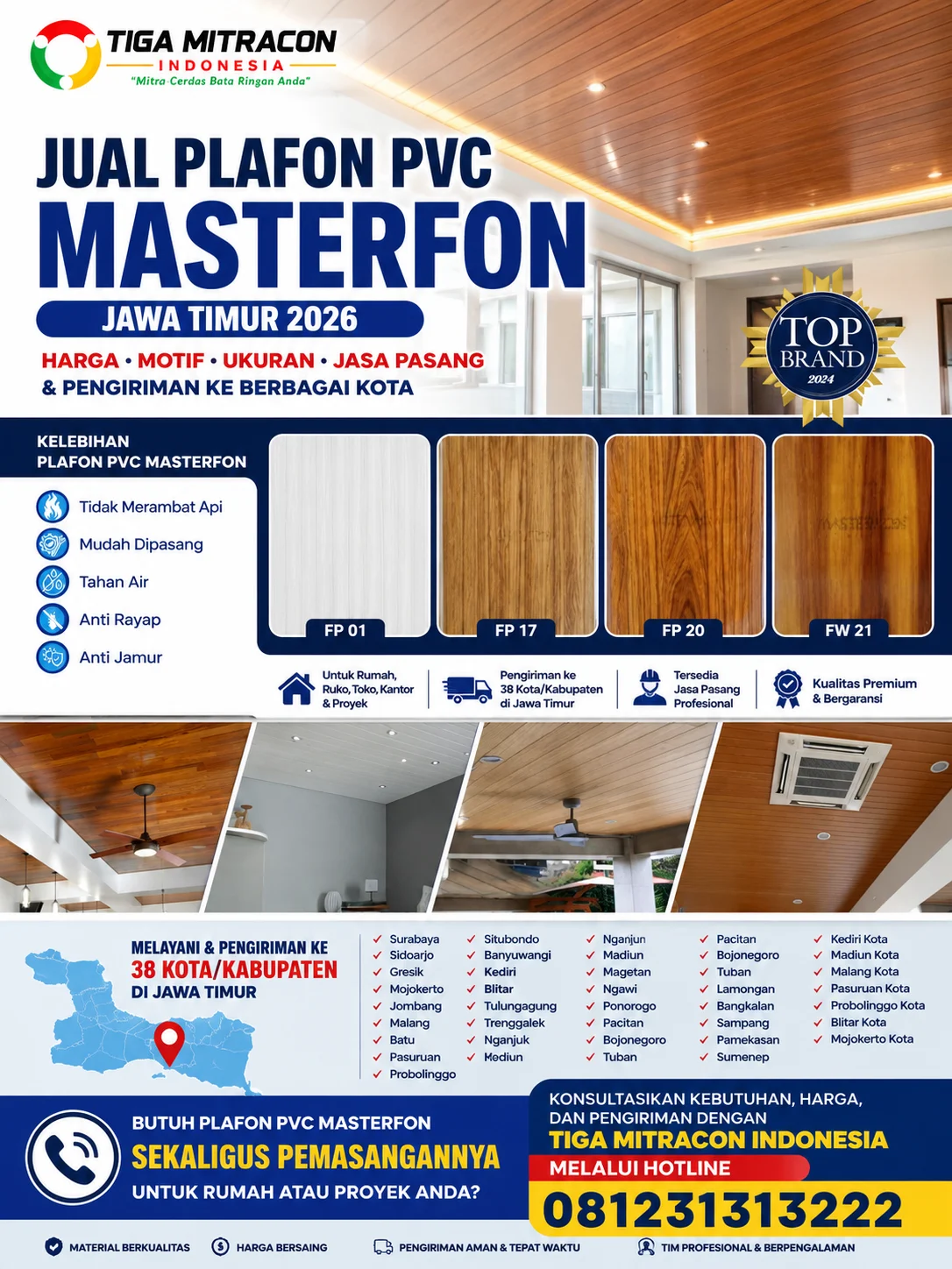 Jual Plafon PVC Masterfon Jawa Timur 2026 – Harga, Motif, Ukuran & Jasa Pasang
