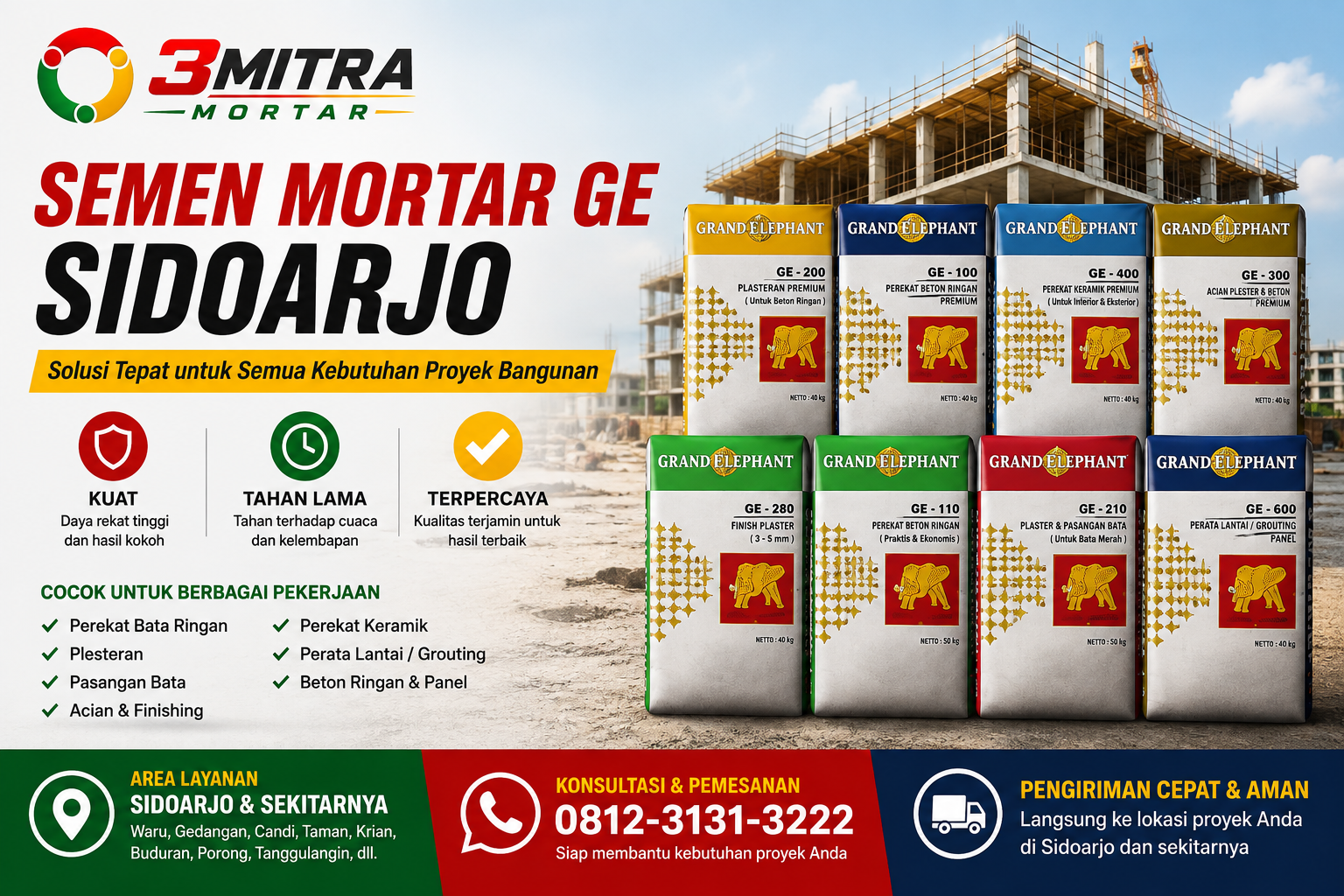 Harga Semen Mortar GE Sidoarjo Terbaru & Pilihan untuk Proyek Bangunan
