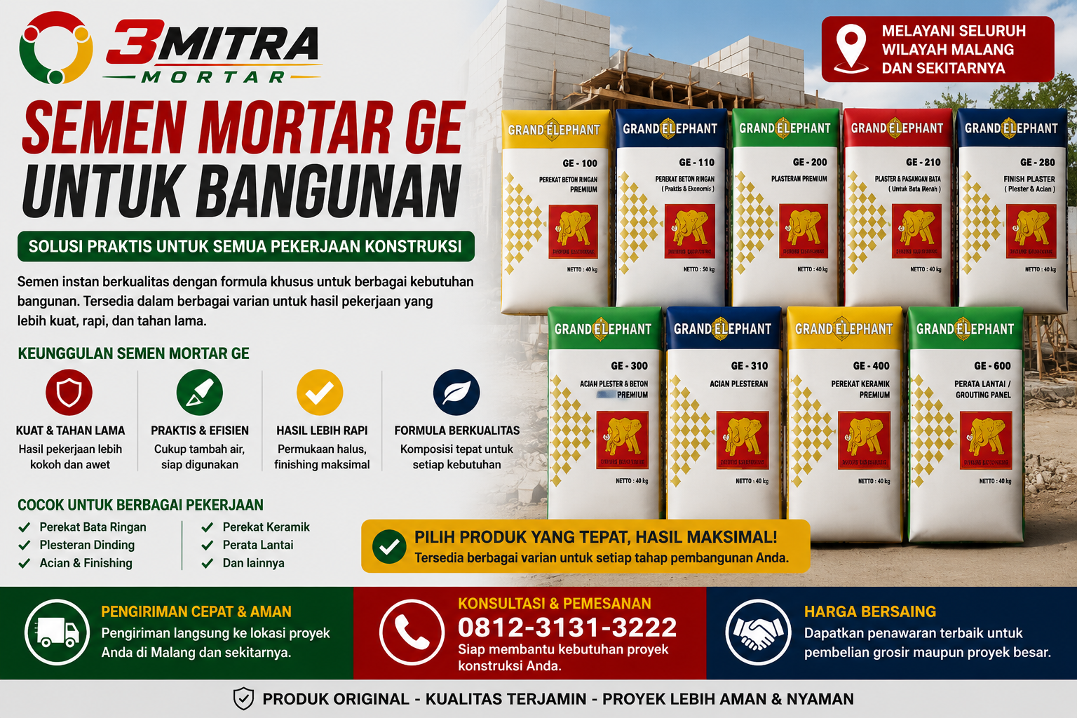 Semen Mortar GE Malang: Harga, Fungsi & Keunggulannya