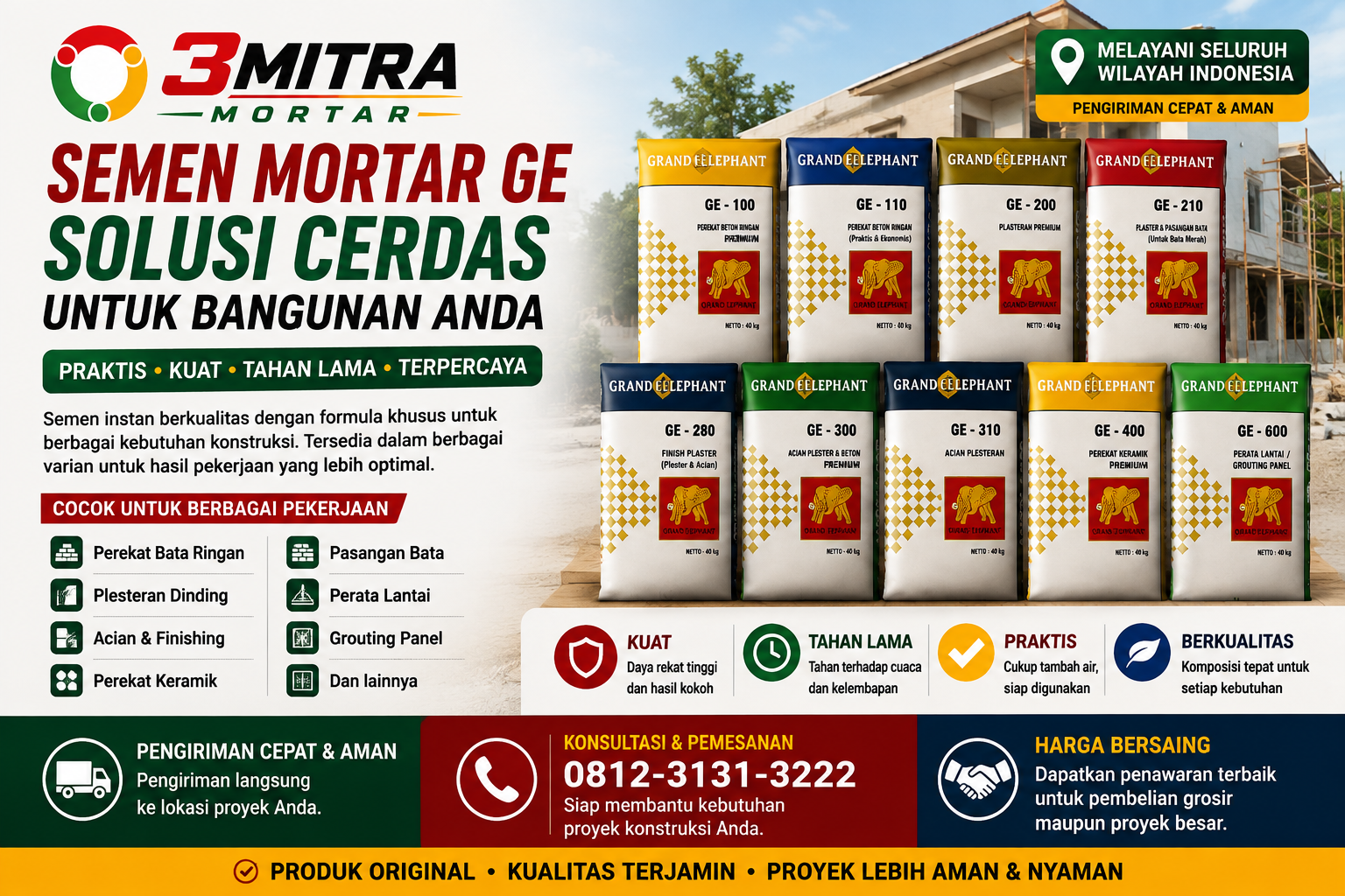 Supplier Semen Mortar GE Batu: Cocok untuk Rumah, Ruko & Proyek