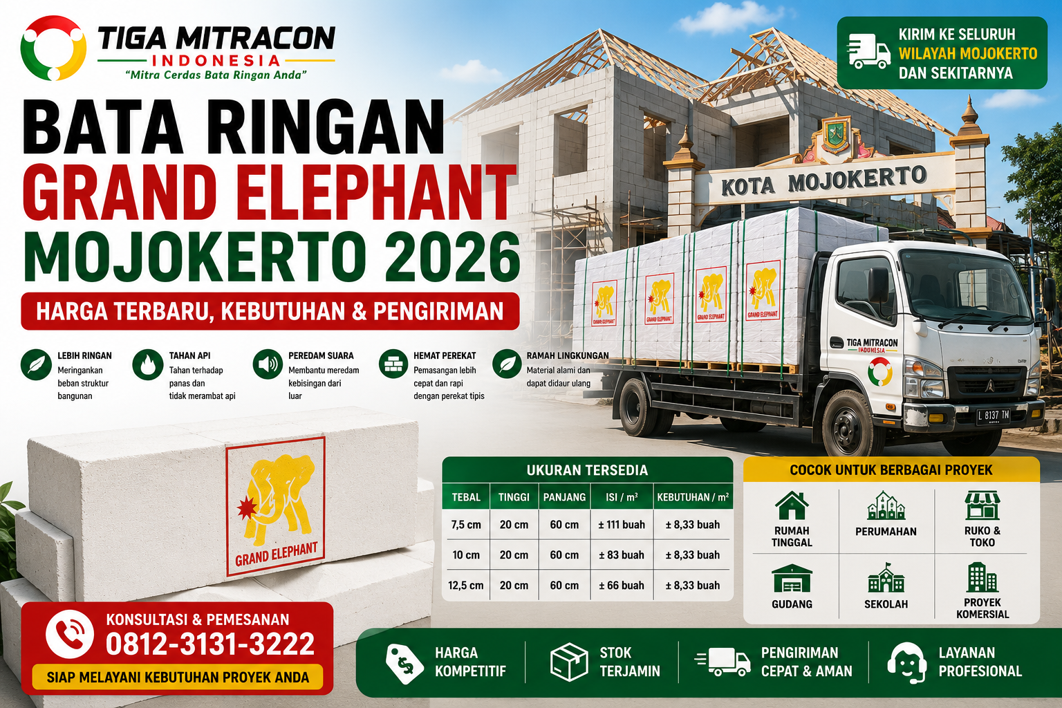Bata Ringan Grand Elephant Mojokerto – Harga Terbaru, Kebutuhan & Pengiriman