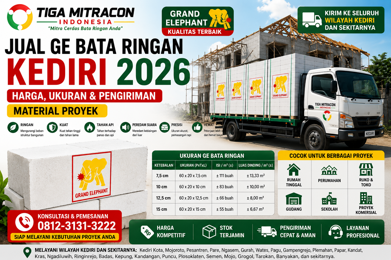 Jual GE Bata Ringan Kediri 2026 – Harga, Ukuran & Pengiriman Material Proyek
