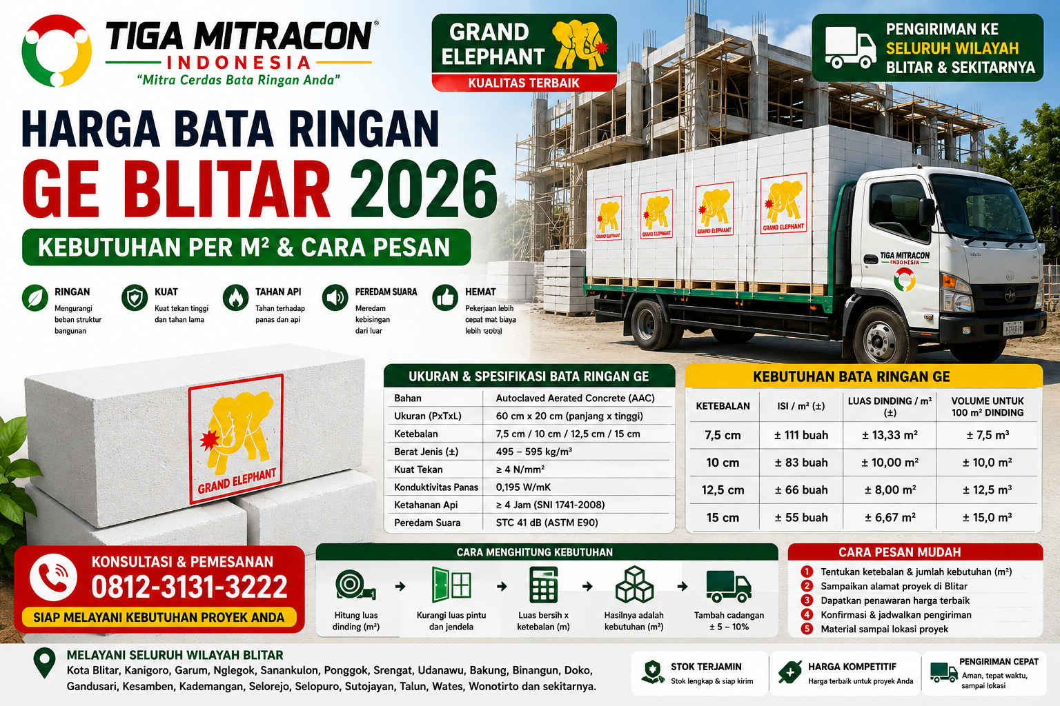 “Harga Bata Ringan GE Blitar 2026 – Kebutuhan per m² & Cara Pesan”