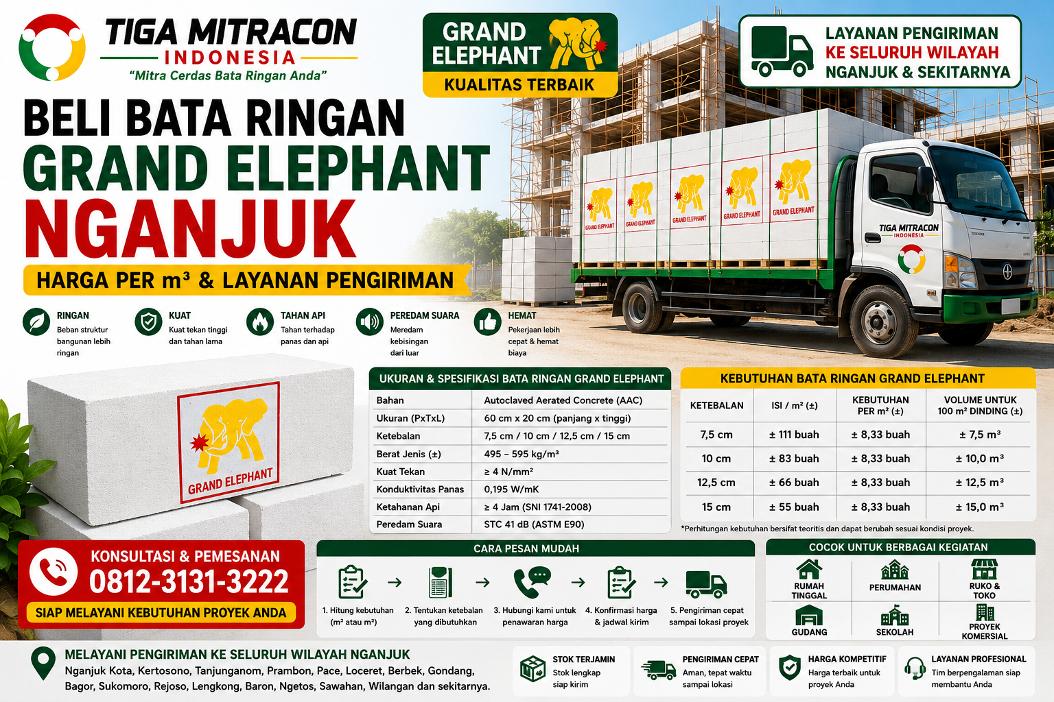 Beli Bata Ringan Grand Elephant Nganjuk – Harga per m³ & Layanan Pengiriman