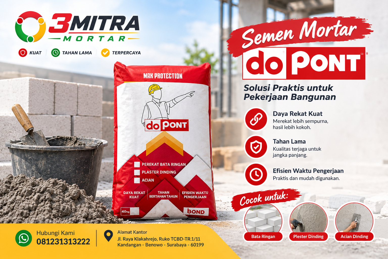 Semen Mortar DoPont: Harga, Jenis, Fungsi & Distributor untuk Proyek Bangunan