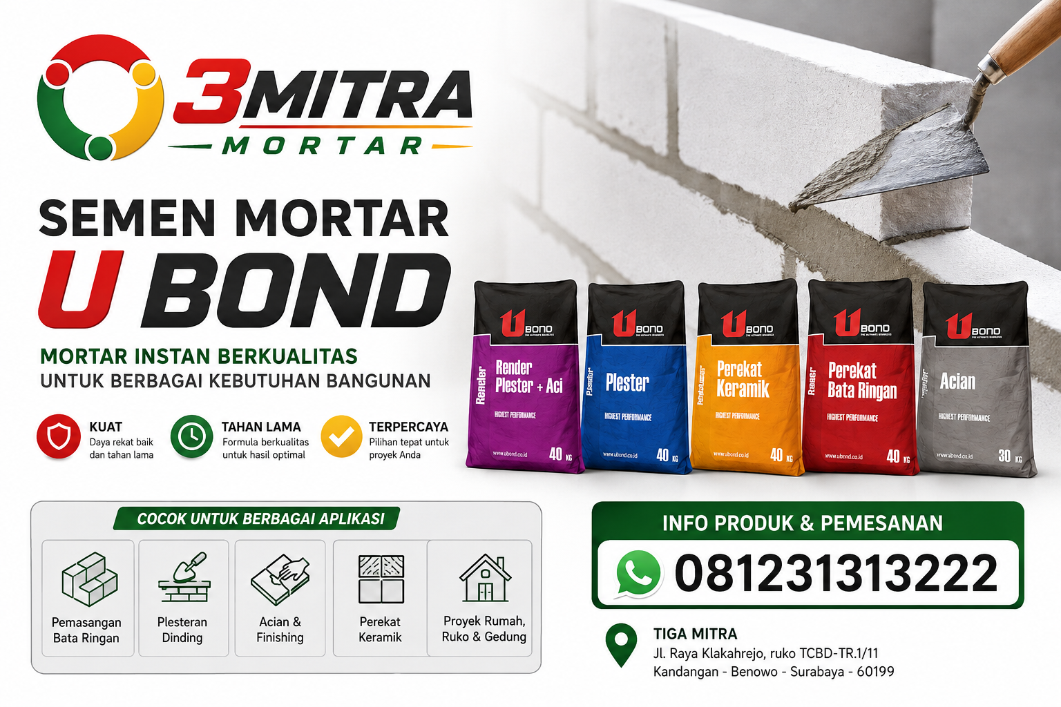 Semen Mortar U Bond: Harga, Jenis, Fungsi & Distributor di Surabaya