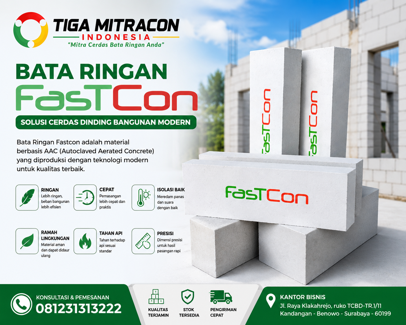 Bata Ringan Fastcon: Harga, Spesifikasi, Ukuran, Kelebihan dan Cara Pemasangan