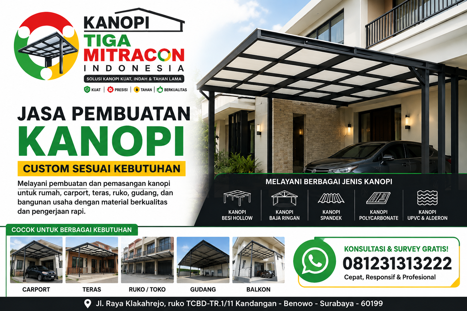 Jasa Pembuatan Kanopi Surabaya: Custom Besi, Baja Ringan & Atap Sesuai Kebutuhan