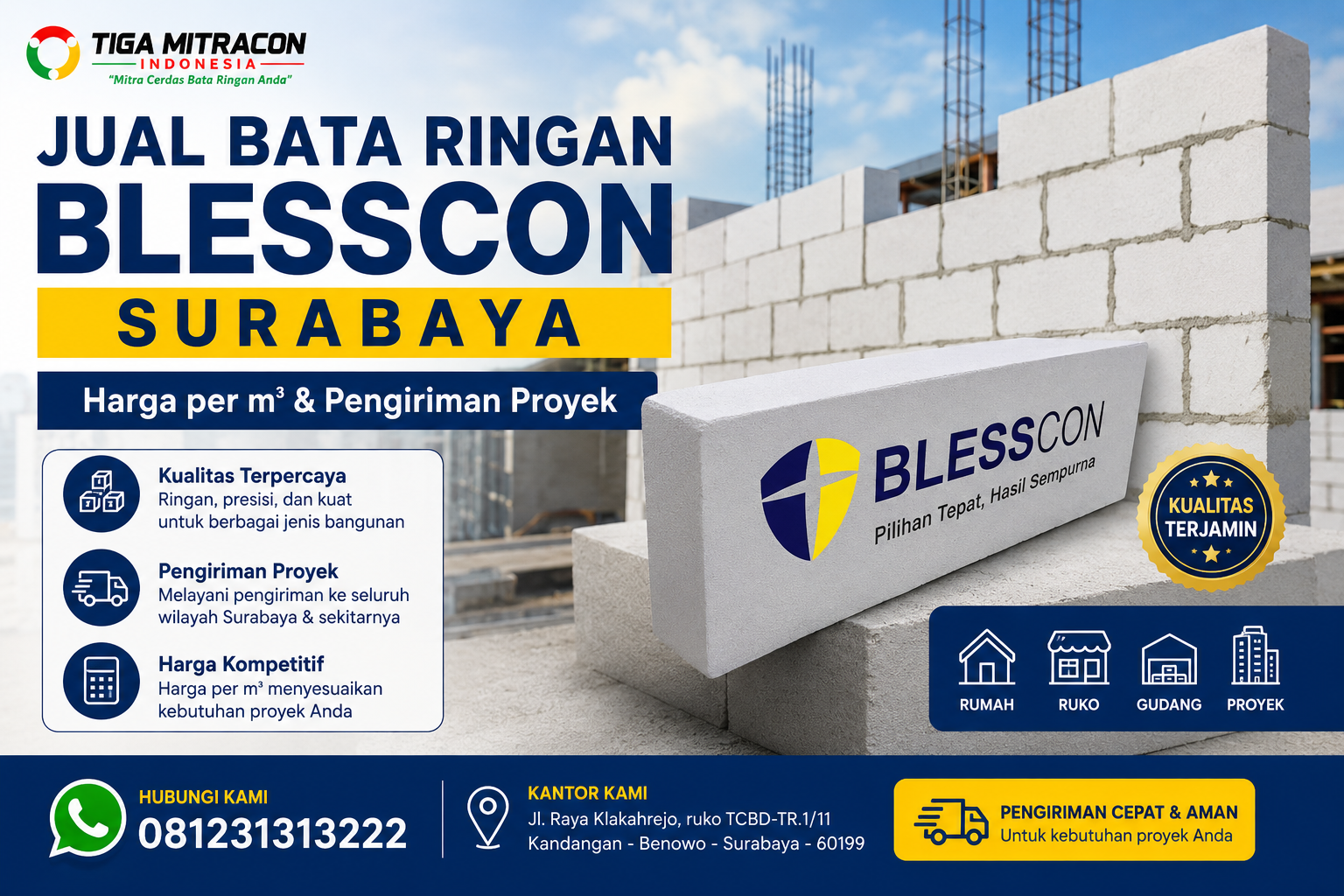 Jual Bata Ringan Blesscon Surabaya – Harga per m³ & Pengiriman Proyek
