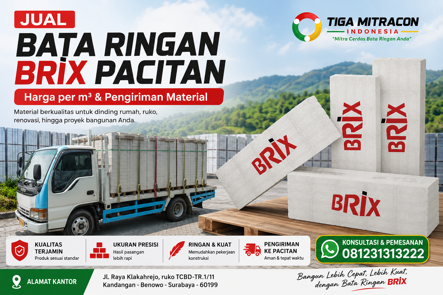 Jual Bata Ringan Brix Pacitan – Harga per m³ & Pengiriman Material