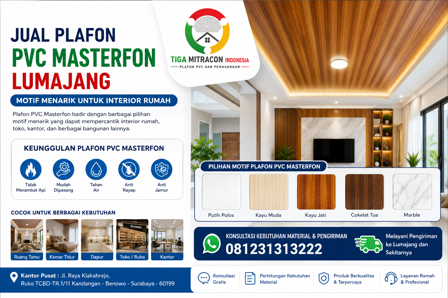 Jual Plafon PVC Masterfon Lumajang – Motif Menarik untuk Interior Rumah