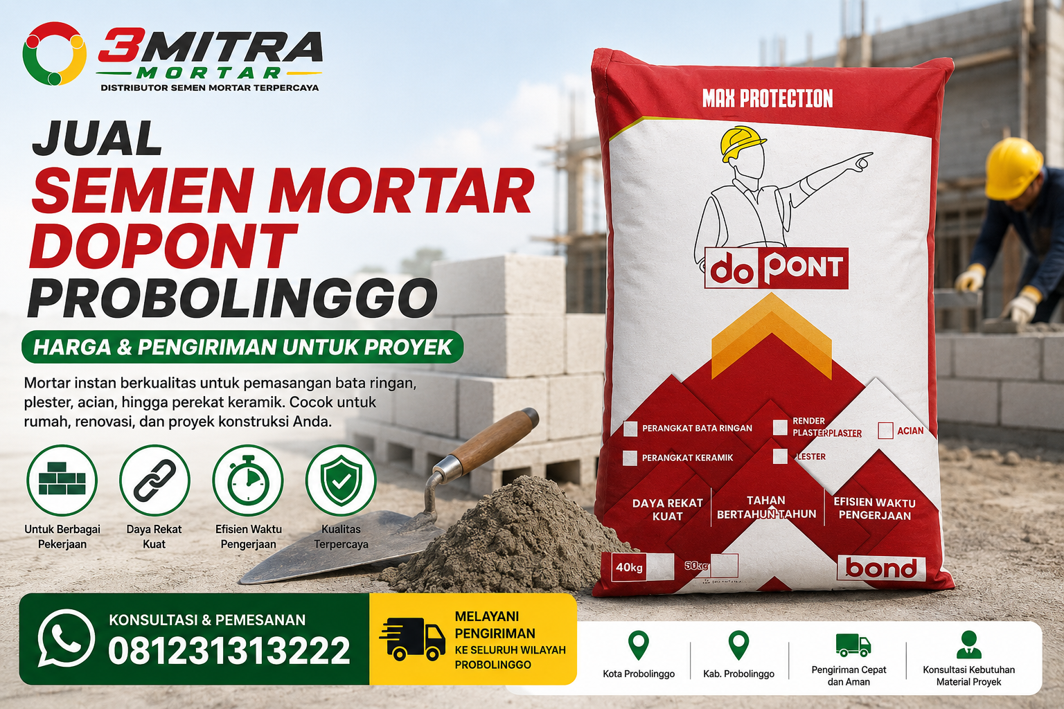 Jual Semen Mortar DoPont Probolinggo – Harga & Pengiriman untuk Proyek