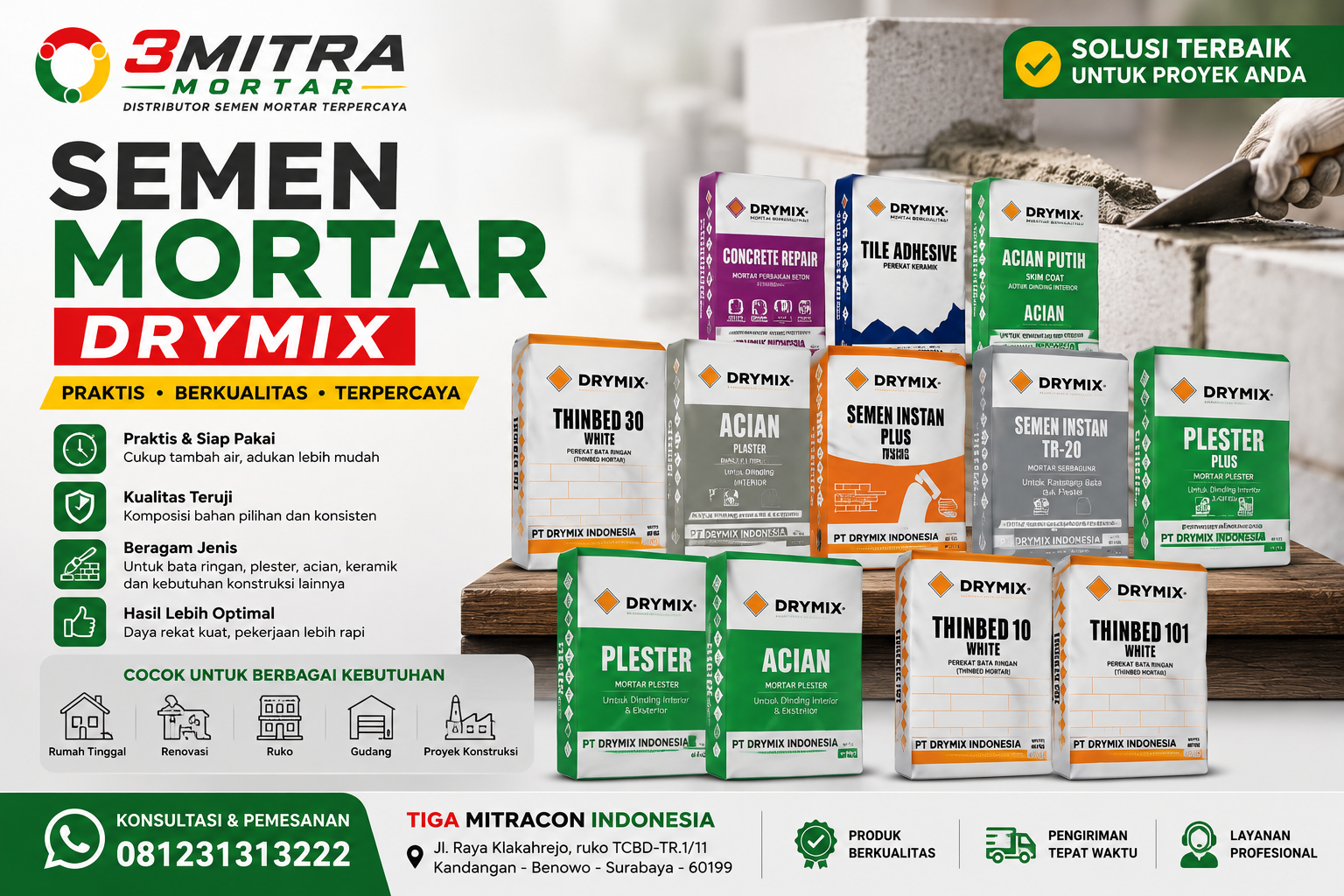 Semen Mortar Drymix: Harga, Jenis, Fungsi & Panduan Memilih untuk Kebutuhan Bangunan