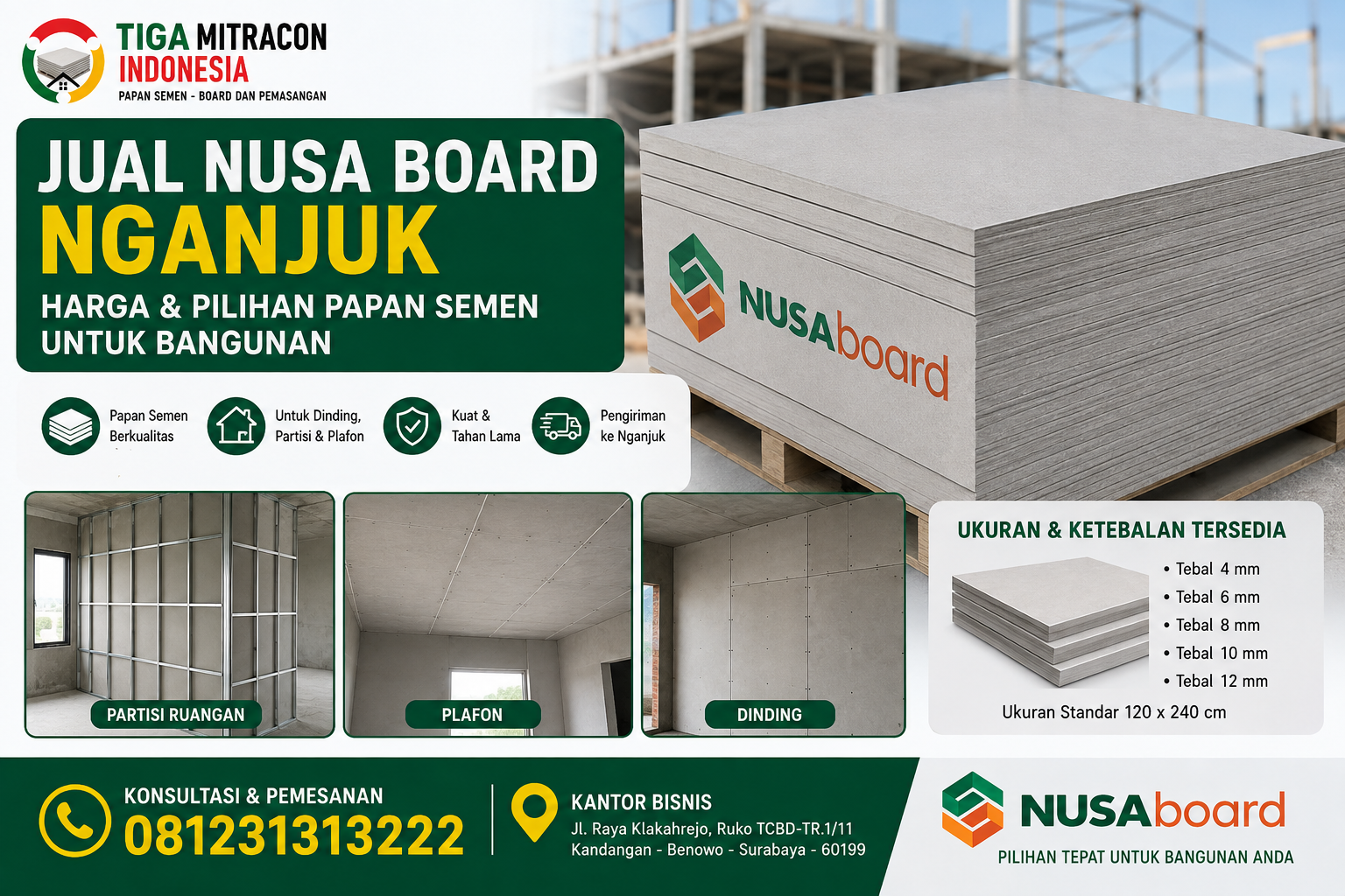 Jual Nusa Board Nganjuk – Harga & Pilihan Papan Semen untuk Bangunan