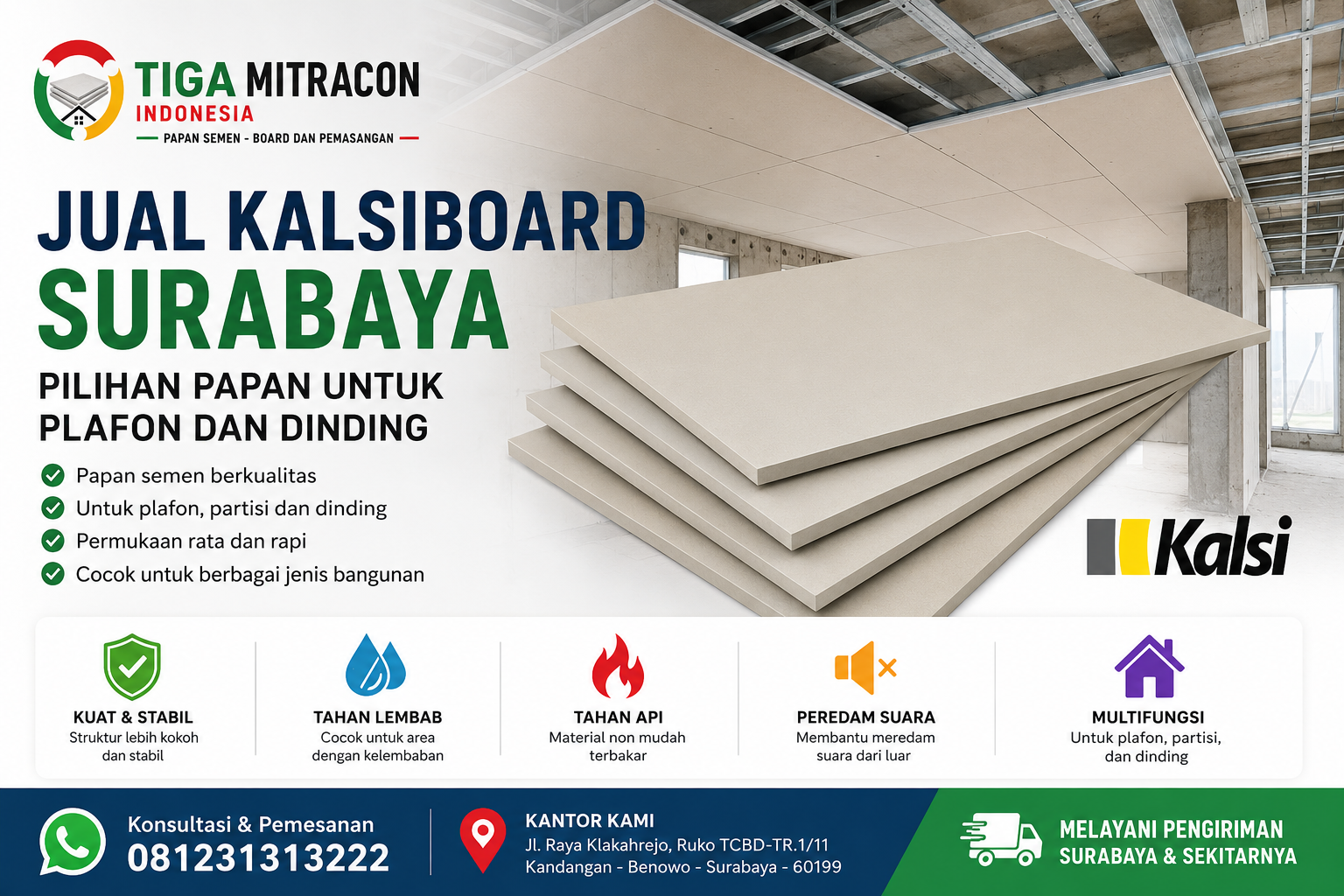 Jual Kalsiboard Surabaya – Harga & Pilihan Papan untuk Plafon dan Dinding