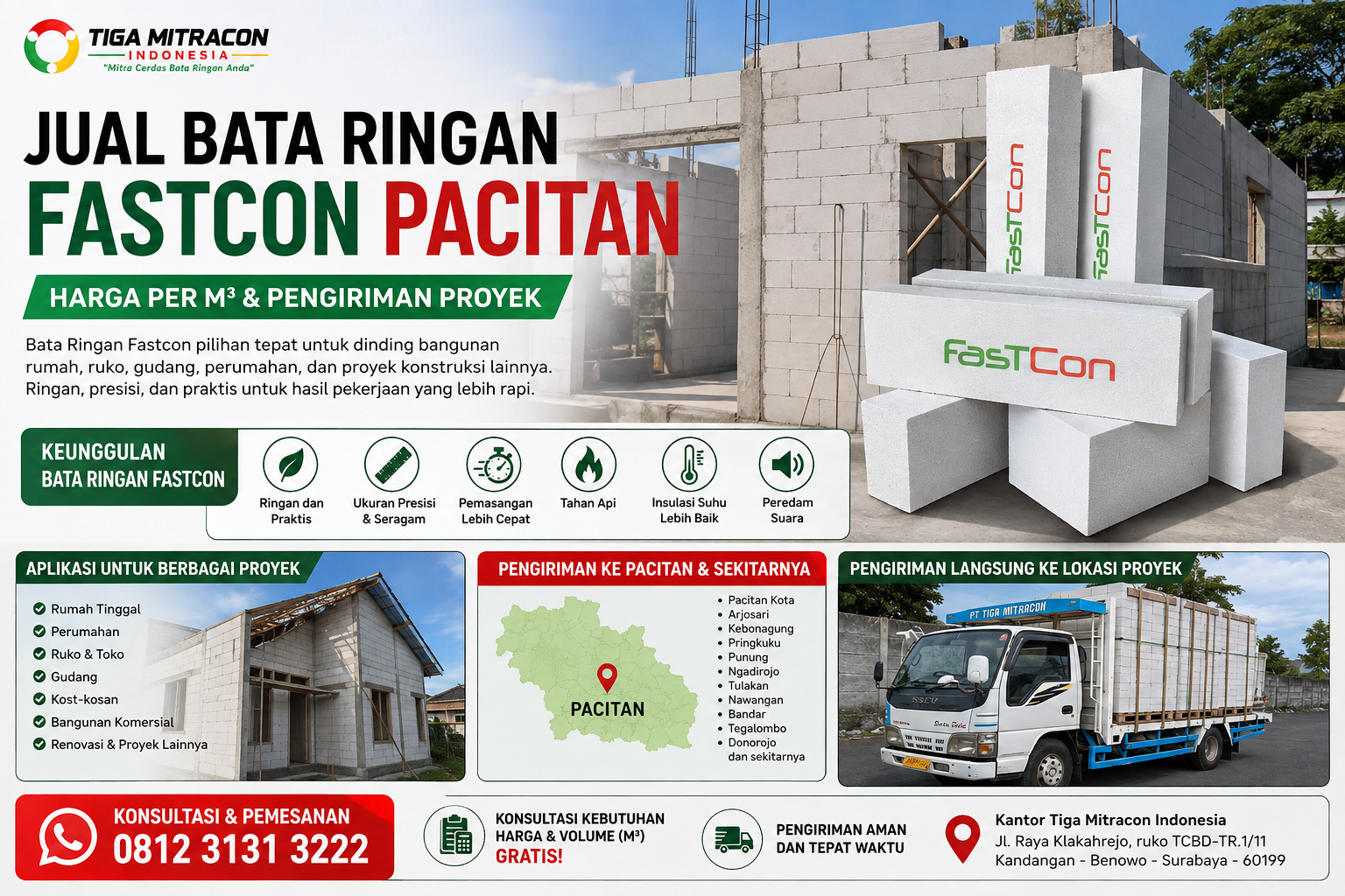 Jual Bata Ringan Fastcon Pacitan – Harga per m³ & Pengiriman Proyek