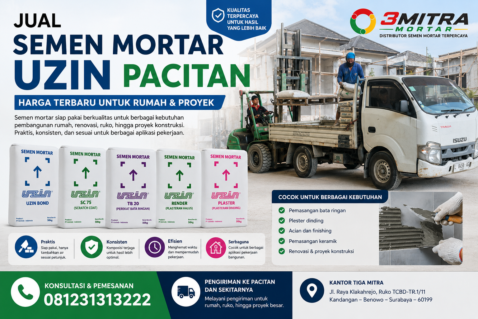 Jual Semen Mortar Uzin Pacitan – Harga Terbaru untuk Rumah & Proyek