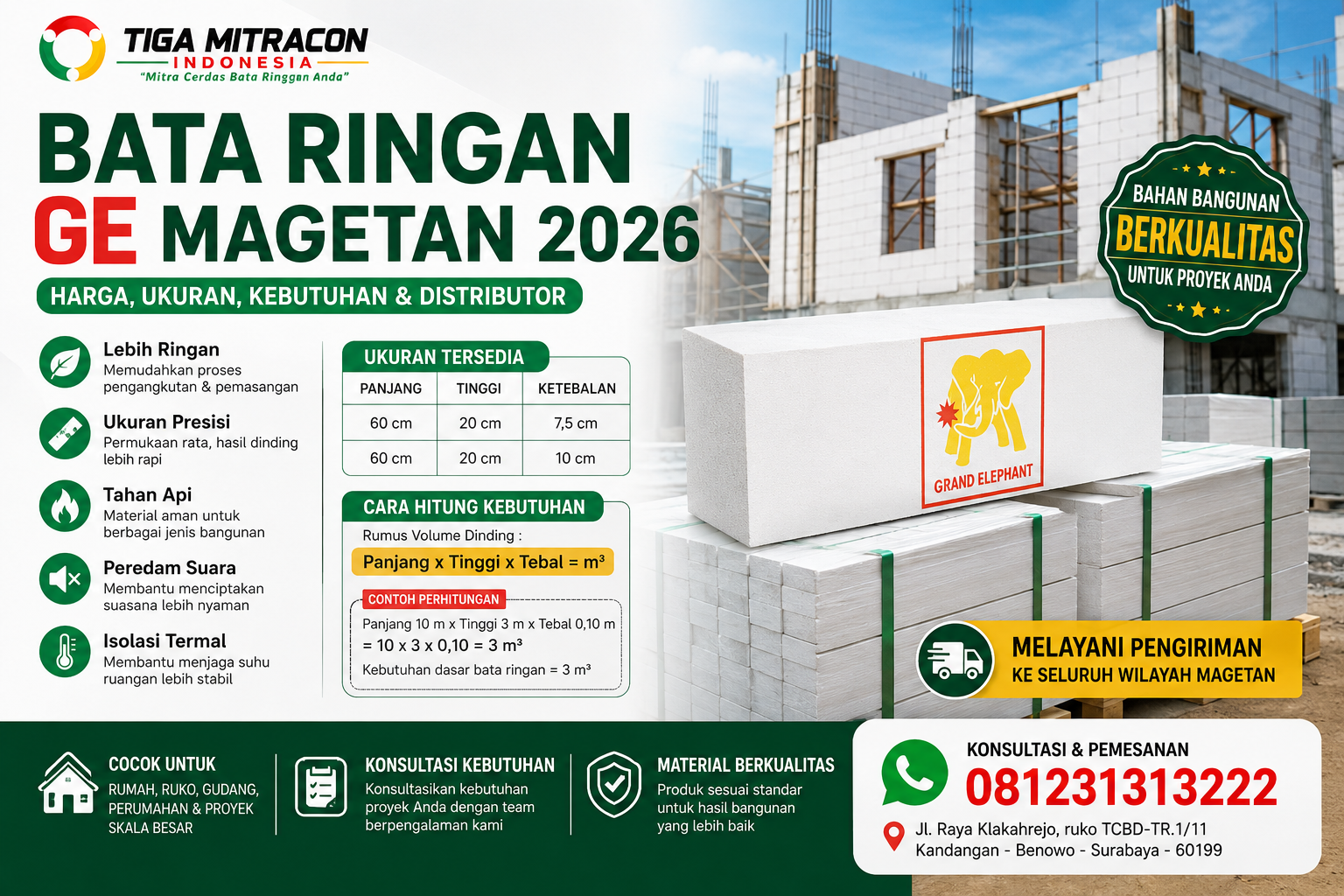 Bata Ringan GE Magetan 2026 – Harga, Ukuran, Kebutuhan & Distributor