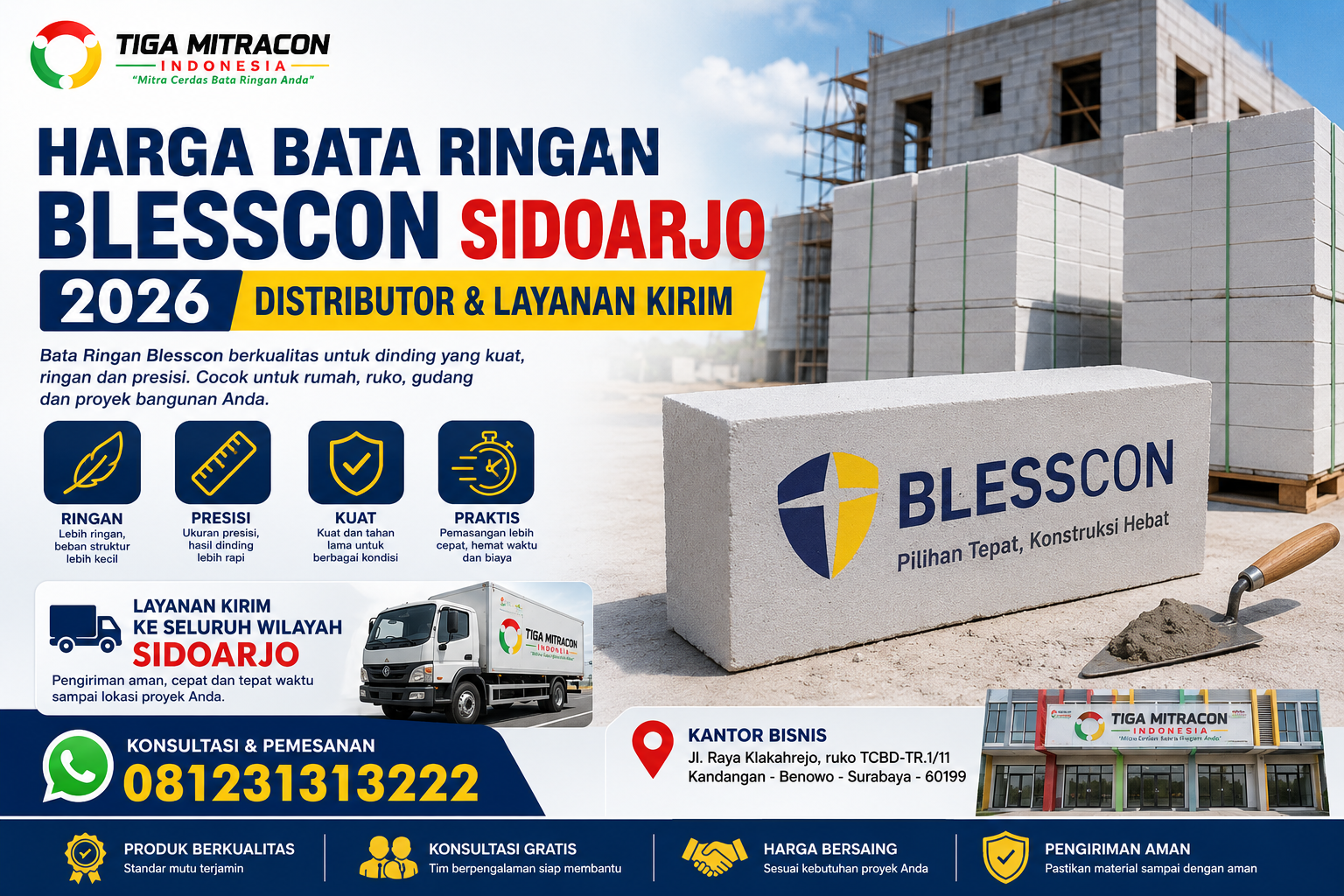 Harga Bata Ringan Blesscon Sidoarjo 2026 – Distributor & Layanan Kirim