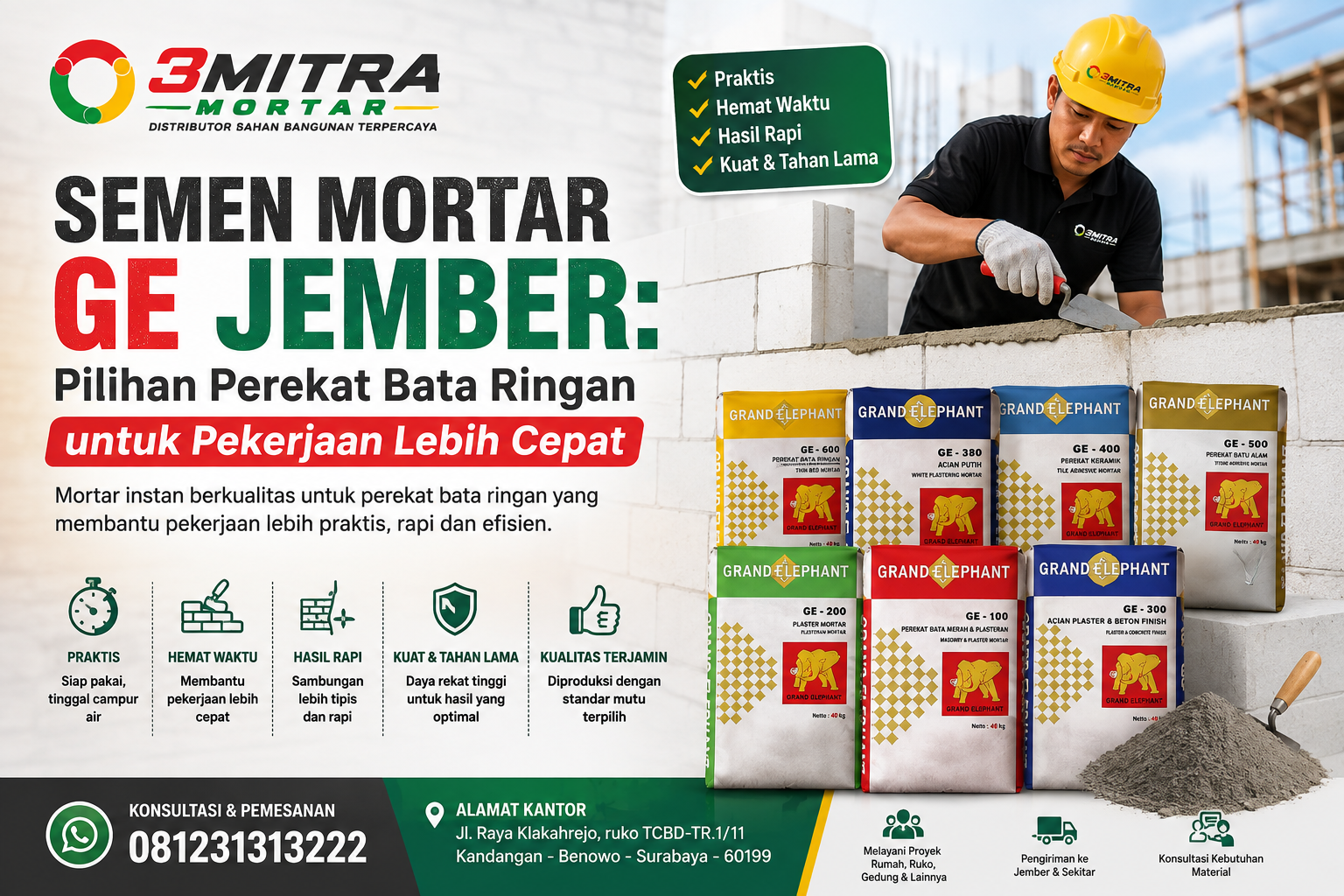 Semen Mortar GE Jember: Pilihan Perekat Bata Ringan untuk Pekerjaan Lebih Cepat