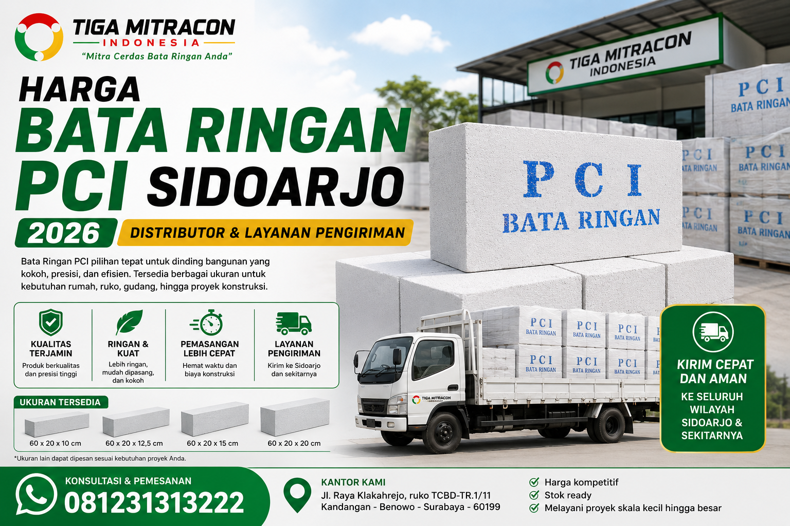 Harga Bata Ringan PCI Sidoarjo 2026 – Distributor & Layanan Pengiriman