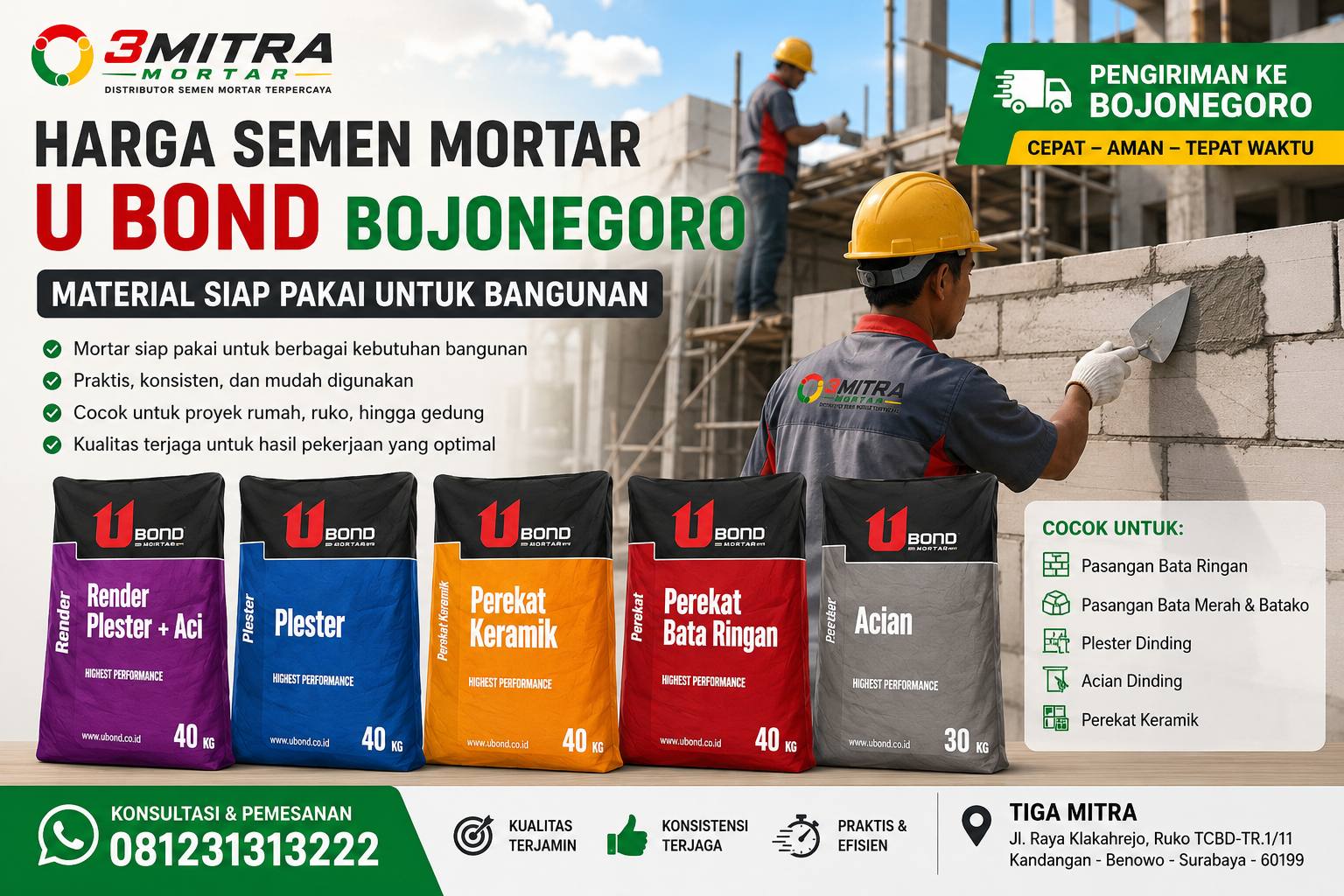 Harga Semen Mortar U Bond Bojonegoro – Material Siap Pakai untuk Bangunan