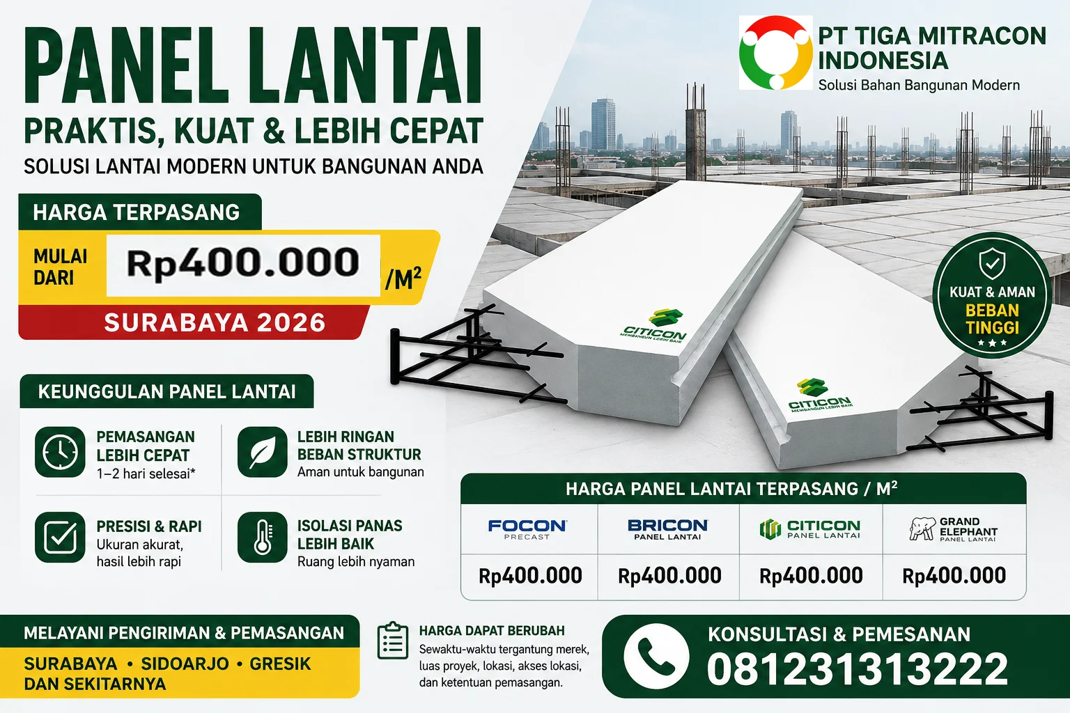 Harga panel lantai per m2 terpasang Surabaya 2026 