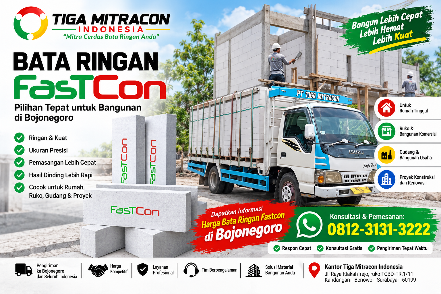 Bata ringan Fastcon Bojonegoro untuk pembangunan rumah dan proyek konstruksi